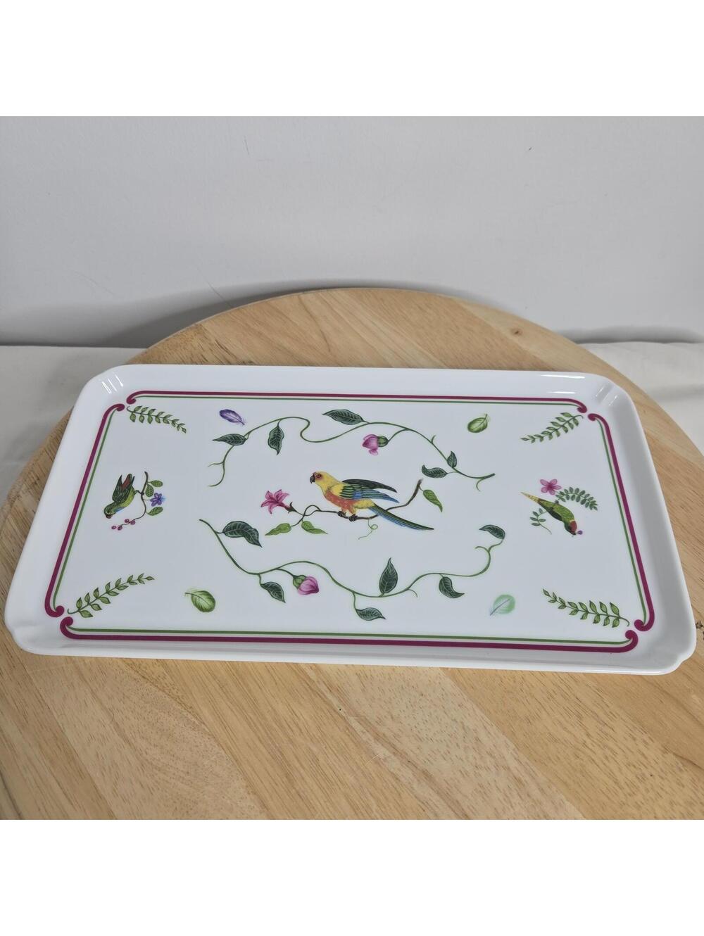 Lynn Chase Parrots of Paradise Porcelain Tray Rectangular Serving Vanity 12 x 6